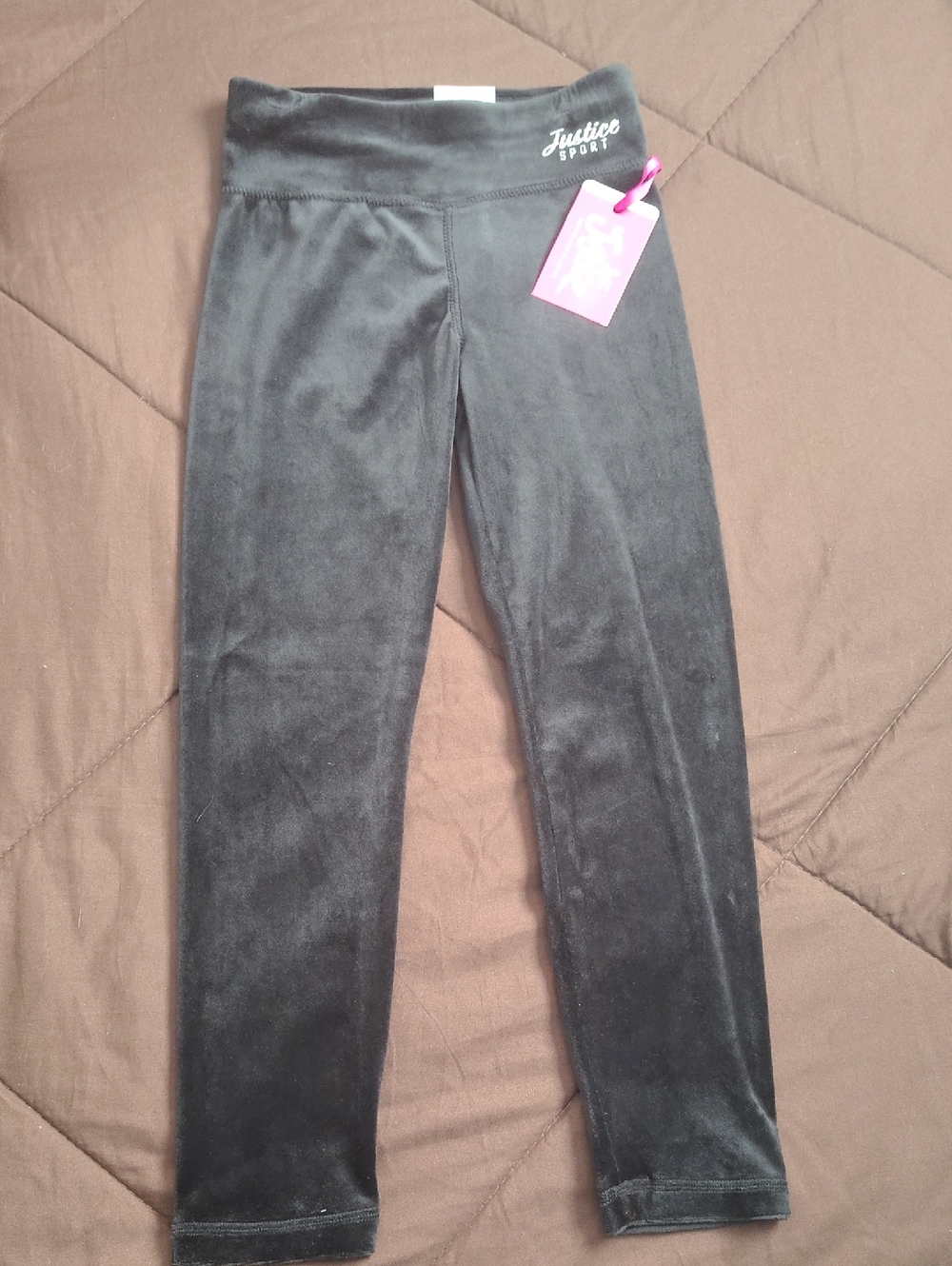 Justice Black Velvet Leggings with Logo